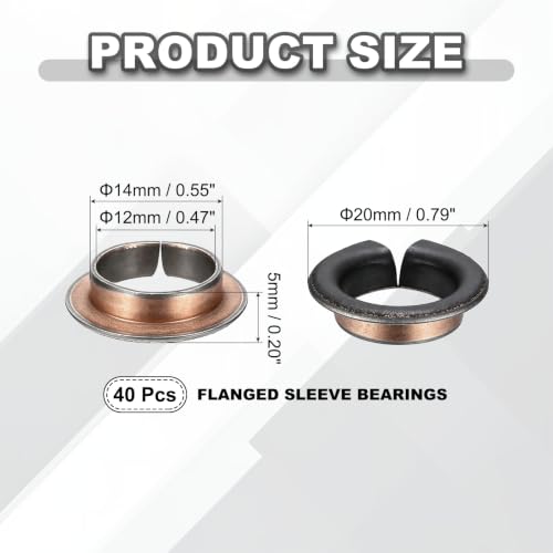 uxcell 40Pcs Flanged Sleeve Bearing, 12mm Bore x 14mm OD x 5mm Length - size: 12×14×5mm