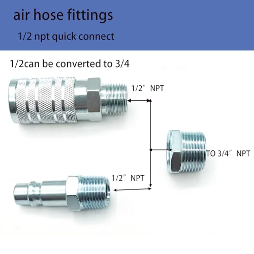 7-Piece 1/2" NPT Industrial Air Coupler Plug Set, Air Compressor Fittings