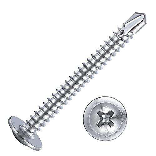 Wensilon(200pcs)#8×1-1/4”for Sheet Metal Self-Tapping Screws 410 Stainless Steel Truss Head High-Strength Quick Tapping Screws - color: Silver, size: #8X1-1/4"