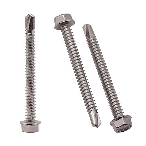 #8 x 1-1/4" Flanged Hex Head Self Drilling Screws for Sheet Metal (50 pcs), Corrosion Resistant 410 Stainless Steel, No Pre-Drilling, Flange Hex Drive Self Tapping Screw - size: #8 x 1-1/4"