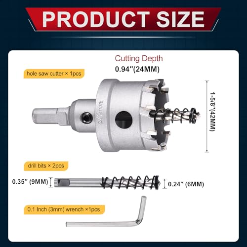 Tungsten Carbide Tipped Hole Saw 1-5/8 Inch 42mm Hole Cutter - size: 1-5/8 Inch (42mm)