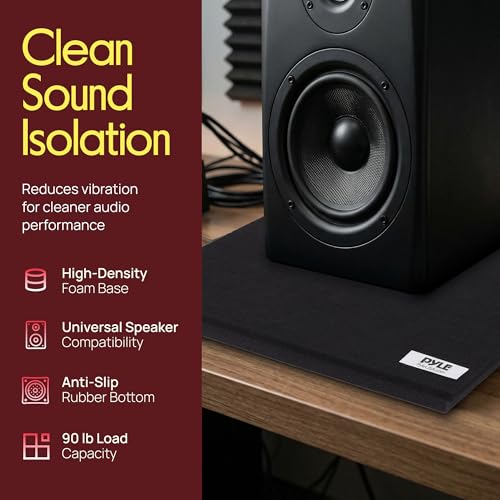 Sound Dampening Speaker Riser Foam - 15” x 15” Audio Acoustic Noise Isolation Platform Pads Recoil Stabilizer w/Rubber Base Pad For Studio Monitor, Subwoofer, Loud Speakers - size: 15.0" x 15.0" - inches
