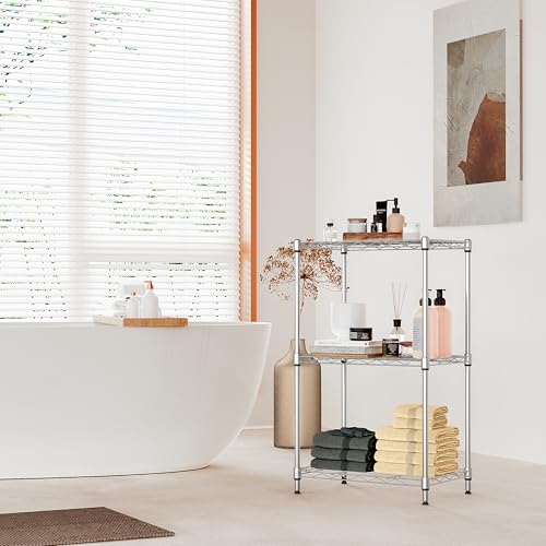 IZEUK 3 Tier Metal Wire Shelving Rack Storage Shelves for Kitchen, Bedroom, Living Room or Laundry Room, Chrome, 17.7" W x 11.8" D x 28.8" H - color: Chrome, size: 3Tier,11.8"D × 17.7"W × 28.8"H