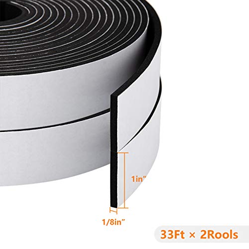 Neoprene Weather Stripping Foam Tape, 1 Inch x 1/8 Inch, High Resilience Door & Window Seal, 33 Feet (2 Rolls x 16.5ft) - size: 1in * 1/8in *33FT