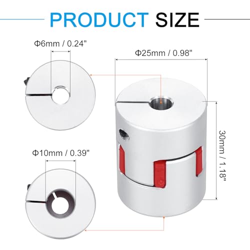 MECCANIXITY Aluminum Shaft Coupling Shaft Coupler 6mm to 10mm Flexible Spider Coupling L30mm x D25mm Coupler Jaw Spider Shaft Joint Connector for 3D Printers DIY CNC Router Milling Machine - size: 6mm to 10mm