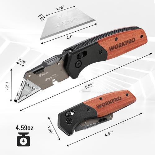 WORKPRO Folding Utility Knife, Aluminum and Wood Handle, Axis Lock - style: Axis Lock Utility Knife
