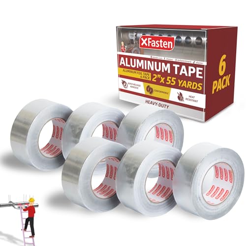 XFasten Aluminum Foil Tape for Ductwork 2 Inch x 55 Yard 6-Pack 3.6mil Aluminum Tape for Ductwork Heavy Duty Dryer Vent Tape Foil and Seal HVAC Tape for Ducts, HVAC Duct Tape, Silver - size: 2-Inch x 55-Yards 6-Pack (990 Feet)