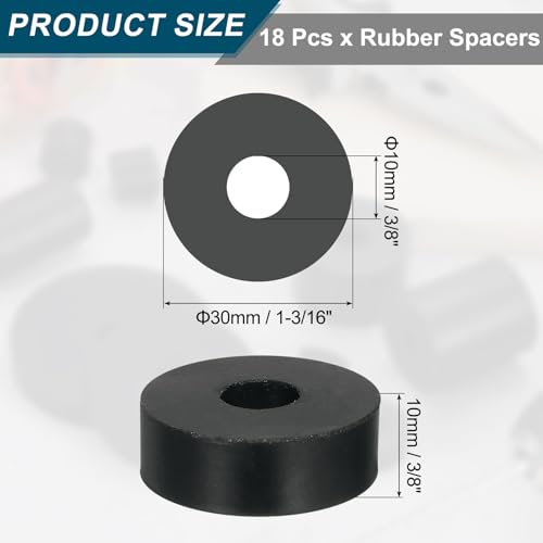 uxcell 18Pcs Thick Rubber Spacer, 1-3/16 Inch OD x 3/8 Inch ID x 3/8 Inch Thickness Round Rubber Bushings Anti Vibration Flat Spacer Washers for Home Industrial Machinery - size: 1-3/16 Inch OD x 3/8 Inch ID x 3/8 Inch T