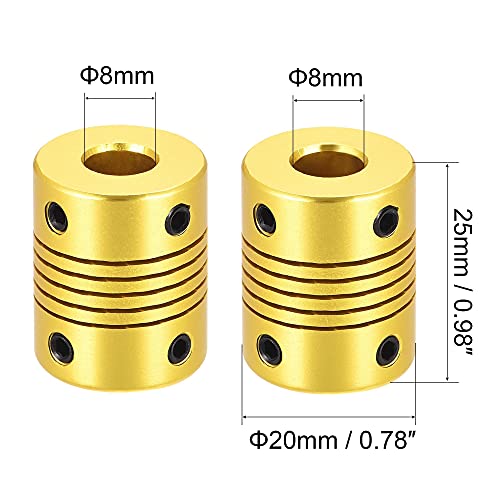 uxcell 5 Pcs 8mm to 8mm Aluminum Alloy Shaft Coupling Flexible Coupler L25xD20 Golden Tone - color: Golden Tone, size: 8mm to 8mm