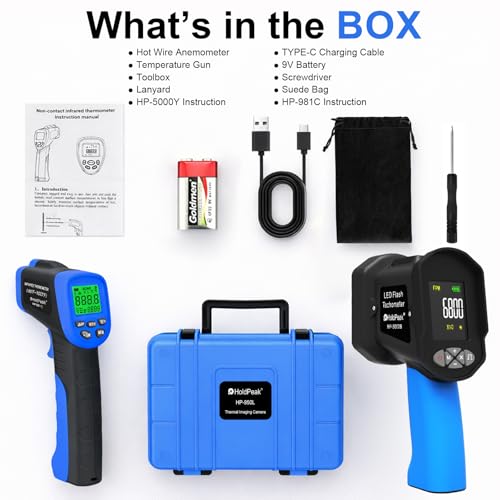 Digital Stroboscope Tachometer (60-100,000 RPM) and Infrared Thermometer(-58 to 1022℉) with Tool Case, Industrial Maintenance Kit for Motor Speed, Vibration Analysis, HVAC, Electrical Inspection