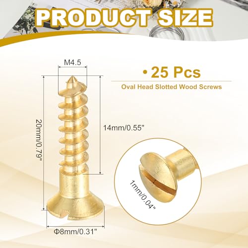PATIKIL M4.5 x 20mm Slotted Wood Screw, 25 Pack Solid Brass Oval Head - size: M4.5x20mm