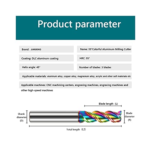 1/2" Carbide Square End Mill, 3 Flute, DLC Coating, 1 Pc - size: 1/2" (1 Pieces)