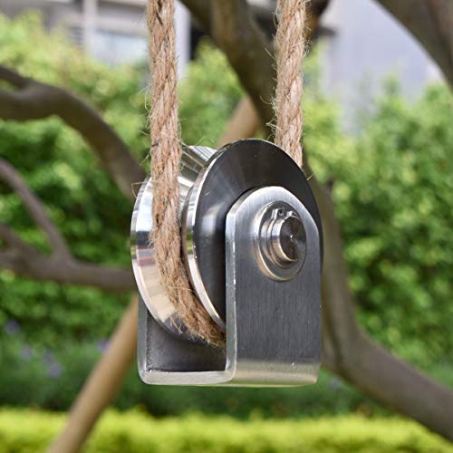 2Pack Pulley Block V Heavy Duty Single Wheel Pulley Block Duplex Bearing 304 Stainless Steel Grooved Wheel Smooth Loading 880lb/400 Kg for Material Handling and Moving Gym - size: 54mm V type*2