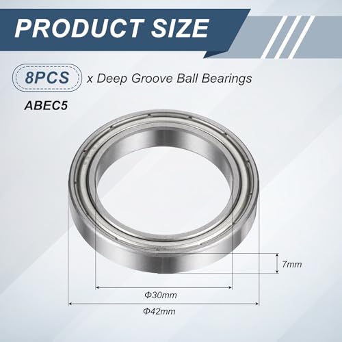 uxcell 8Pcs 6806ZZ 30mmx42mmx7mm Deep Groove Ball Bearings ABEC5 - size: 6806ZZ 30mmx42mmx7mm