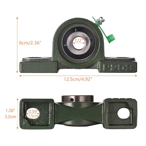 Pillow Block Bearing 1/2 inch Shaft Bore, Solid Cast Iron Base, Self-Aligning, UCP201-8, Pack of 2 - size: UCP-1/2 inch bore
