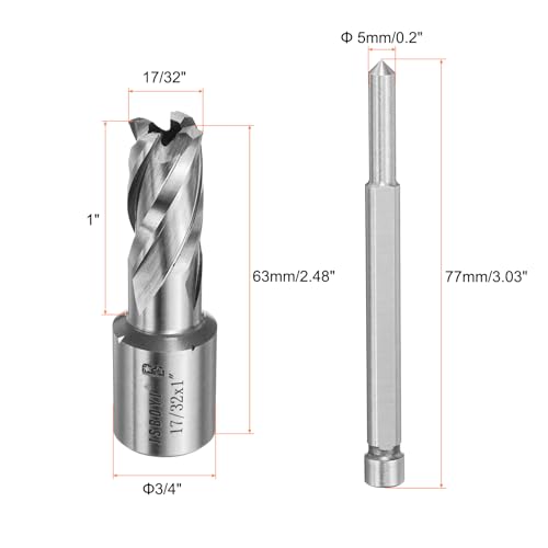 HARFINGTON Annular Cutter 17/32" Cutting Diameter Shank 3/4" with 1" Depth of Locating Pin M2 High-Speed Steel Drill Bit Annular Cutter for Standard Magnetic Drills Machine Tools Mills - size: 17/32 inch * 1 inch