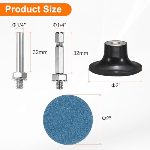 HARFINGTON 53pcs Quick Change Discs Set 2" Lock Sanding Discs with 1/4" Shank Pad Holder P60 Grit Surface Conditioning for Polish Rust Removal - size: 2"