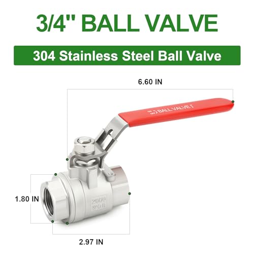 TAISHER 1PCS 3/4" FNPT Heavy Duty 2PC Ball Valve 304 Stainless Steel with Red Handles W0G2000 - size: 3/4" FNPT