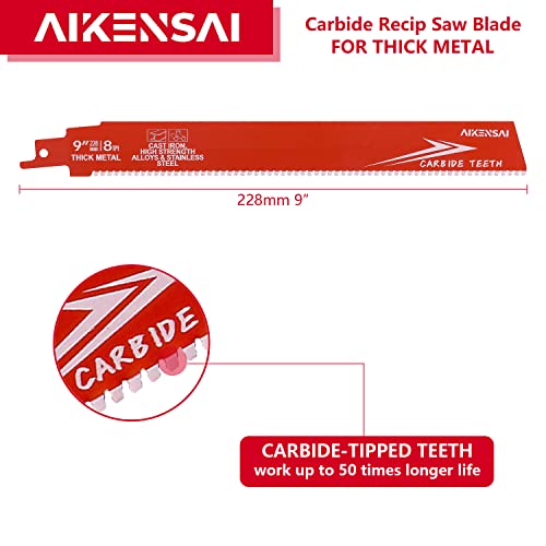 3-Pack Reciprocating Saw Blades Carbide 9 Inch 8TPI for Thick Metal Cast Iron and Alloy Steel - color: 9 Inches