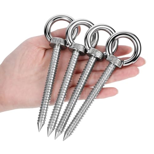 5.5 Inch Heavy Duty Eye Hooks, M10 Self Tapping Screw Eyelets, 4 Pcs