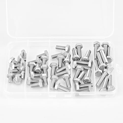 M6 x 30mm 35mm 40mm 45mm 50mm Heavy Duty Hexagon Bolts Hex Head Screws, 304 Stainless Steel, Metric, Machine Fully Thread, Bright Finish, Assortment Kit 50PCS - size: M6 x 30/35/40/45/50mm (50PCS)