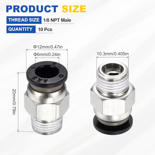 10Pcs Pneumatic Push to Connect Fitting Fit 6mm OD Tube 1/8 MPT - color: Black, size: 6mm OD x 1/8 PT
