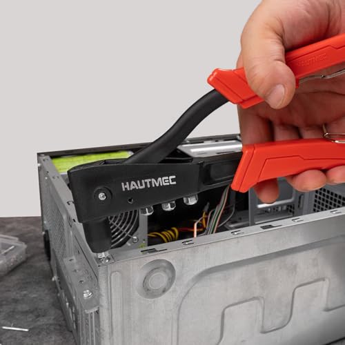 HAUTMEC Pop Rivet Gun Kit with 120Pcs Rivets, Heavy Duty Hand Riveter Tool with 3-Jaw Chuck Design (Anti-Slip & Anti-Jam) & 4 Interchangeable Heads, Pro Rivet Gun Kit for Metal, Aluminum, Steel