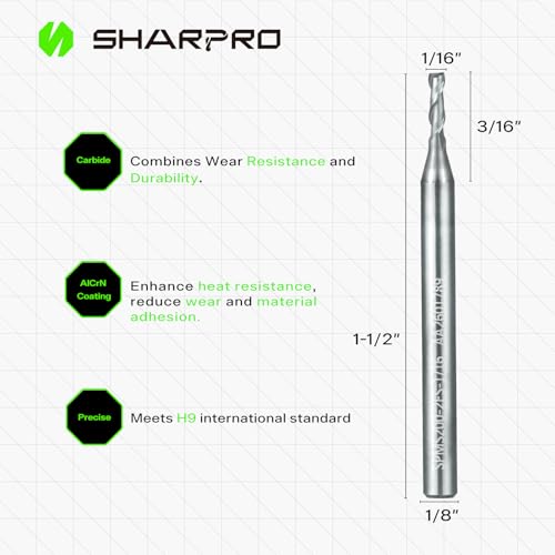 1/16'' Shank Carbide End Mills, 2 Flute Square End Mill Bits (5PCS) - size: 1/16 in(2 Flute)