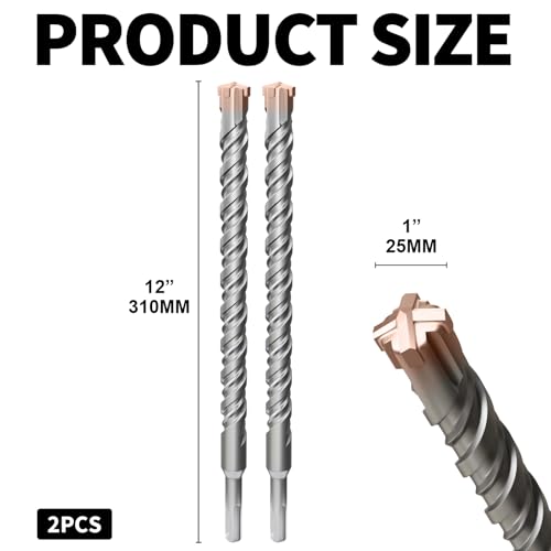 2PCS SDS Plus Rotary Hammer Drill Bits,1"×12"(25mm×310mm)-4 Carbide Cutting Edges & Coated Head, Ideal for Masonry| Heavy-Duty Masonry |Hammer Drill Bits for Precision Drilling - size: 2PCS-1"×12"(25mm×310mm)