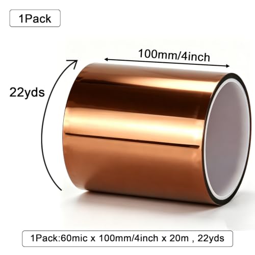 BOMEI PACK Polyimide Tape, 4in x 66ft Heat Resistant Tape for Soldering - size: 4inch x 20m/66ft
