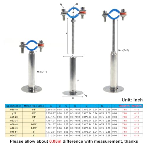 4PCS 304 Stainless Steel Wall Mount Ceiling Mount Pipe Supports,Suitable for OD Pipe 3/4"(25-28mm),Adjustable Height 100-200mm,Adjustable Pipe Strap Clamp with Screws - color: Adjustable Height 100-200mm, style: 4pcs 3/4"(25-28mm)
