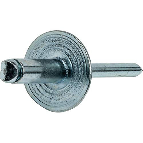 Fastenere Large Flange Pop Rivets - 3/16" x 1/8" (50 pcs) Heavy Duty, Open End, Steel Zinc, Corrosion-Resistant, High Tensile & Shear Strength, 6-2 Gap .020" - .125" - size: 3/16" x 1/8" (6-2) (50 Pack)