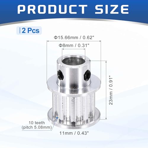 MECCANIXITY 2 Pcs Aluminium Timing Pulley, XL 10 Teeth 8mm Bore Synchronous Wheel Timing Belt Pulley 5.08mm Pitch 11mm Slot Width for Belt, CNC Machine, 3D Printer - size: 8x5.08x11mm