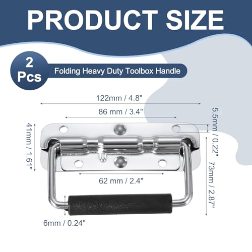 PATIKIL 4.8inch Spring Loaded Handle, 2 Pcs Folding Heavy Duty Toolbox Pull Chest Handles with Rubber Surface Mount Folding Grip for Toolbox Chest Case Crates Storage Boxes, Silver Tone - size: 4.8inch