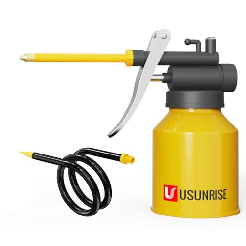 Metal Pumper Oiler Can,Oil Can Pump Oiler with 2 Spout for All Lubrication Need of Car, Bikes and Machines -8 oz.Yellow Capacity - color: Yellow