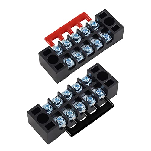 BokWin 6Pcs Terminal Blocks 5 Position Double Row Black&Red - size: 15A 5P