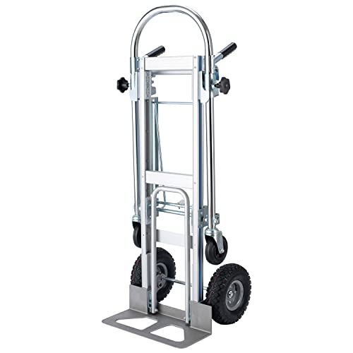 LEADALLWAY 3-in-1 Aluminum Convertible Hand Truck, Heavy Duty Folding Dolly Cart Pneumatic & Solid Wheels for Moving, Warehouse, Delivery, Home Use,770lbs Capacity