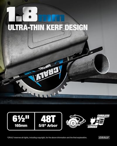 CRALY 6-1/2 Inch 48 Teeth Steel and Ferrous Metal Cutting Circular Saw Blade, 5/8 Inch Arbor, Thin Kerf, Professional Carbide Tipped Blade for Angle Iron, Threaded Rod, EMT Conduit(C0648MC) - size: 6-1/2" 48T