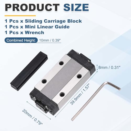 uxcell MGN9H Linear Bearing Sliding Carriage Block with Mini Guide and Wrench for 9mm Linear Motion Slide Rail Guide, 3D Printer, CNC Machine