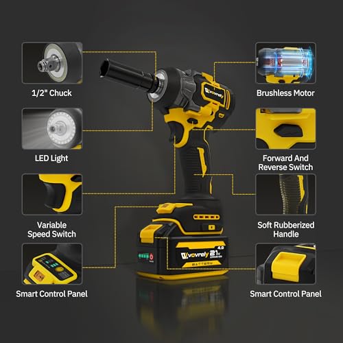 1/2" Cordless Impact Wrench 650N.m(480 Ft-lbs) Brushless Impact Gun