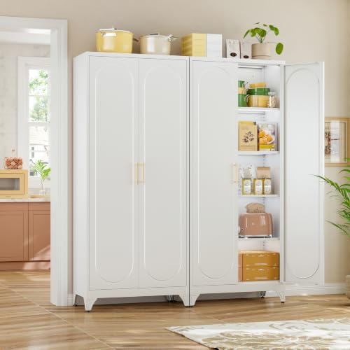 75" H Kitchen Storage Cabinets with Doors and 4 Adjustable Shelves - color: White, size: 75"H-0 Drawer