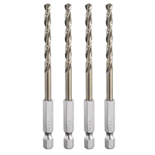 HARFINGTON 4pcs M35 High Speed Steel Cobalt Twist Drill Bit 4.5mm/0.04" Dia with Quick Change 1/4" Hex Shank Jobber Drill Bit for Metal, Steel, Copper, Aluminum, Zinc Alloy - size: 4.5mm