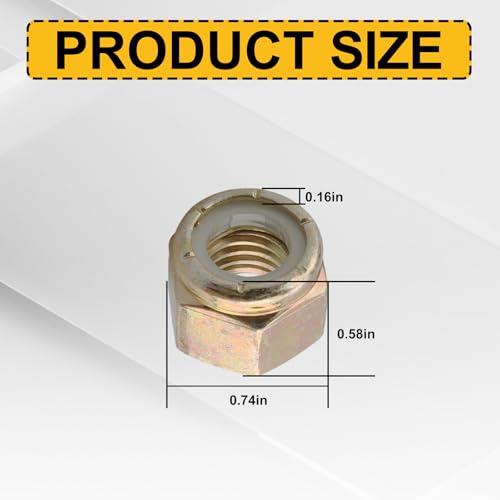 Grade 8 Coarse Lock Nuts 1/2"-13 (25 Pack), 1/2″-13 Locknuts Yellow Zinc Finish Steel Nylon Insert Lock Nut