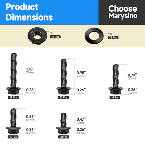244Pcs Flange Hex Head Metric Bolt Assortment, M6x1.0 Bolt (12mm to 30mm) Bolts and Nuts Kit for Automotive, Black Zinc Galvanized Steel - color: Black, size: 244Pcs M6
