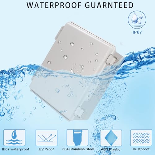 Zulkit Junction Box,IP67 Waterproof Electrical Box Hinged Cover Stainless Steel Latch Plastic Enclosure for Project with Mounting Plate Wall Bracket and 2 Cable Gland Grey 8.7"x6.7"x4.3"/220x170x110mm - color: Grey Cover, size: 8.7"x6.7"x4.3"