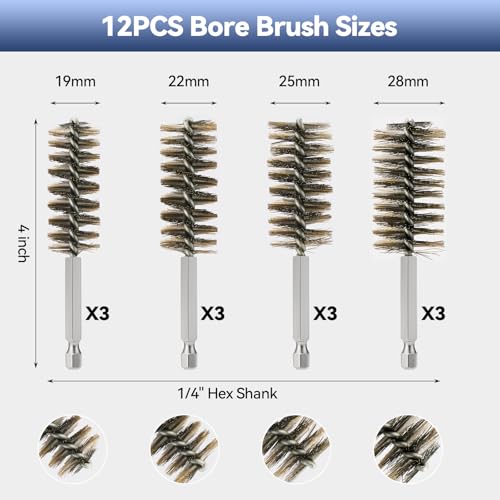 12 Pcs Wire Bore Brush for Drill,Stainless Steel Drill Brush Set,with 1/4 Inch Hex Shank, Power Drill Attachment for Polishing, Rust and Tube Cleaning (0.748"-1.102") - size: "L" 12PCS