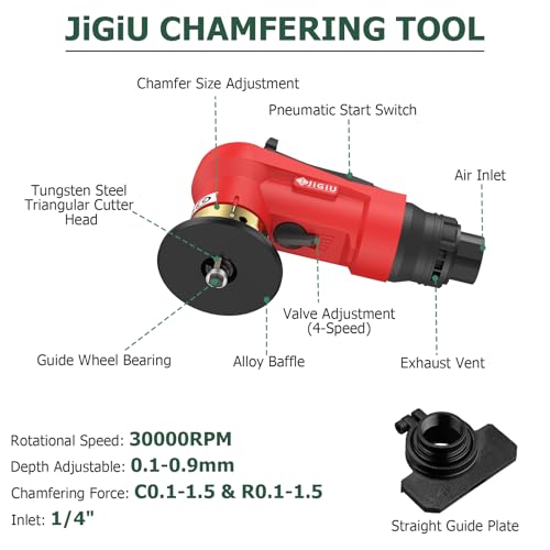Upgraded Pneumatic Chamfer Tool with Straight Guide Plate Save Guide Wheels - color: Red
