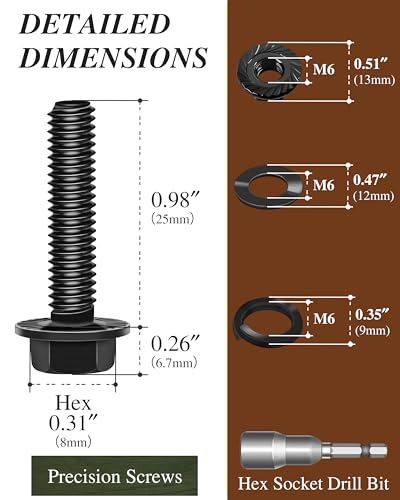 M6 x 25mm Flanged Hex Head Bolts and Nuts, External Flange Hex Drive Screws, Class 10.9 Black Zinc Plated Alloy Steel, M6x1.0 Bolts for Pump, Fix Car, DIY Project (10Sets) - color: Black, size: M6 x 25mm