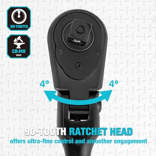 DURATECH 1/4-Inch Flex-Head Ratchet, 90-Tooth Quick-Release Ratchet Wrench - size: 1/4"(Black)
