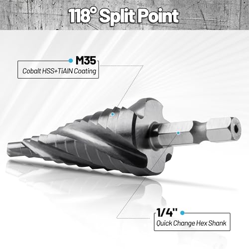 3PCS Cobalt M35 4 Spiral Flute Step Drill Bits Set for Metal Unibit - size: M35 3pcs